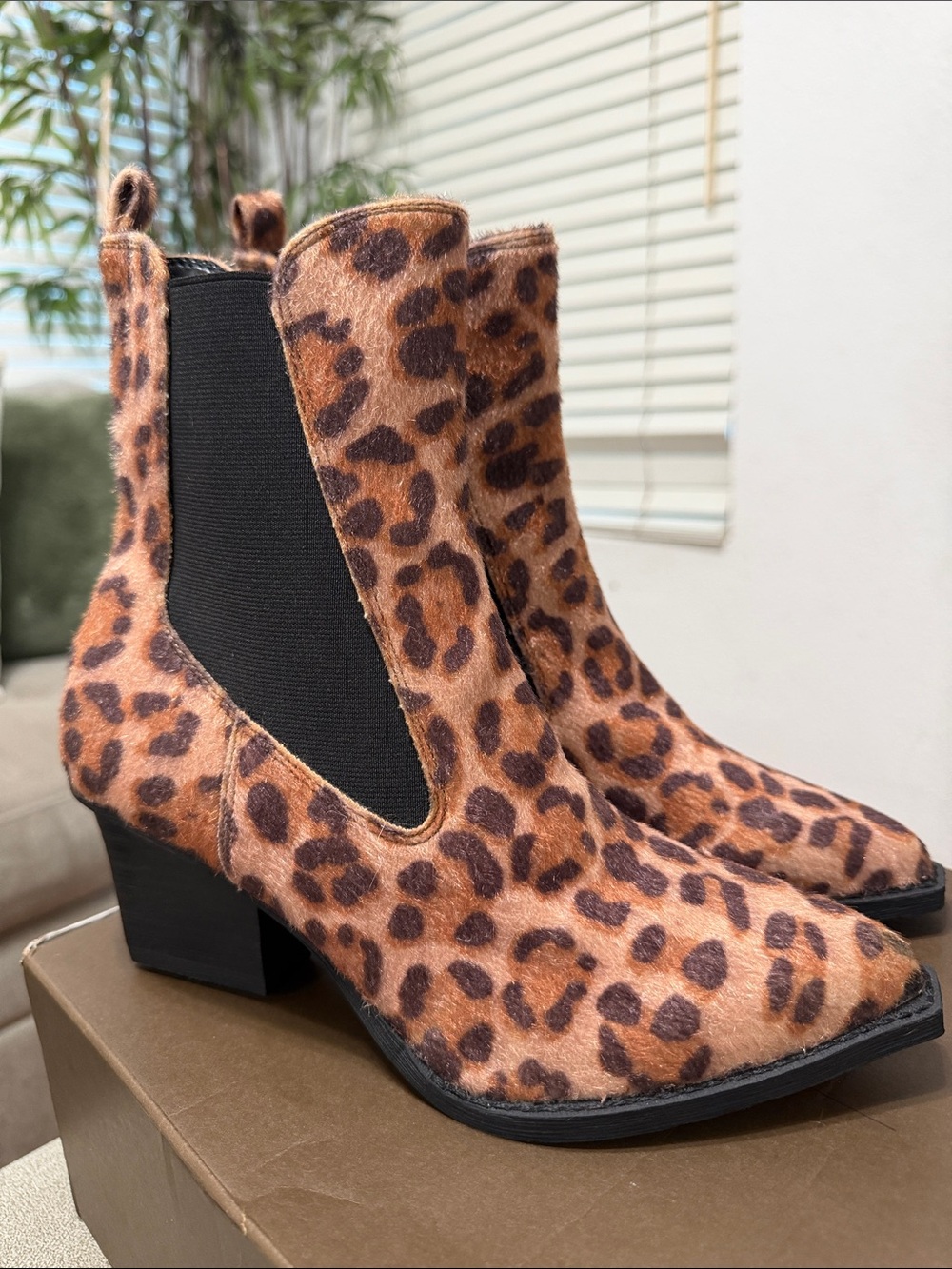 Dolce Vita Leopard Print Chelsea Ankle Boots in Brown and Black